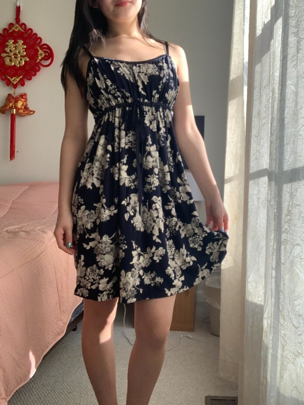 Navy Floral Midi Dress